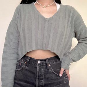 TWIK Green Vneck Crop Ribbed Sweater